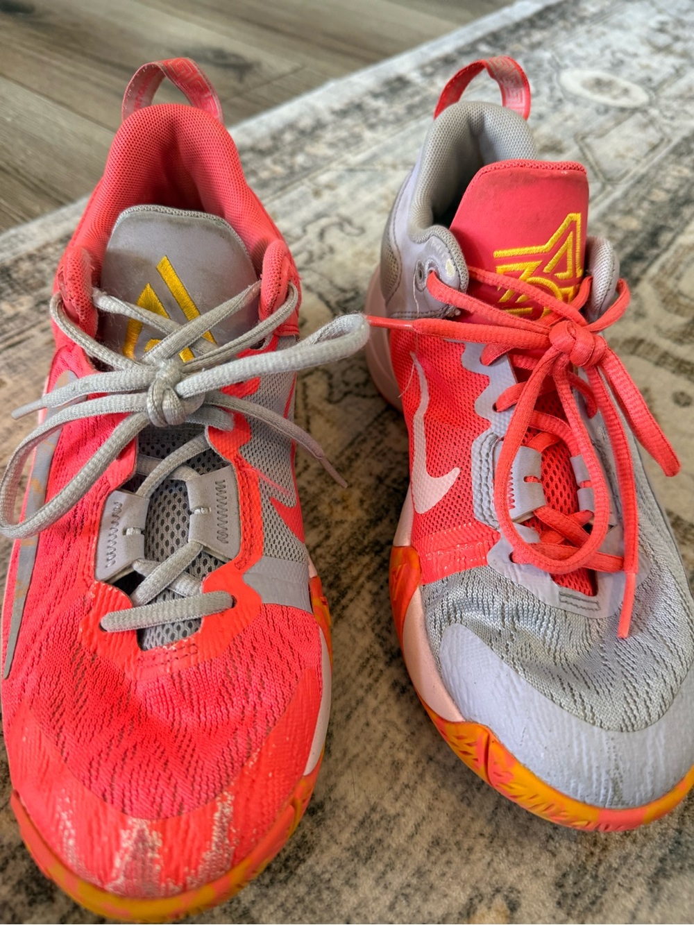Nike Kids Coral Pink and Gray Sneakers with Yellow Accents